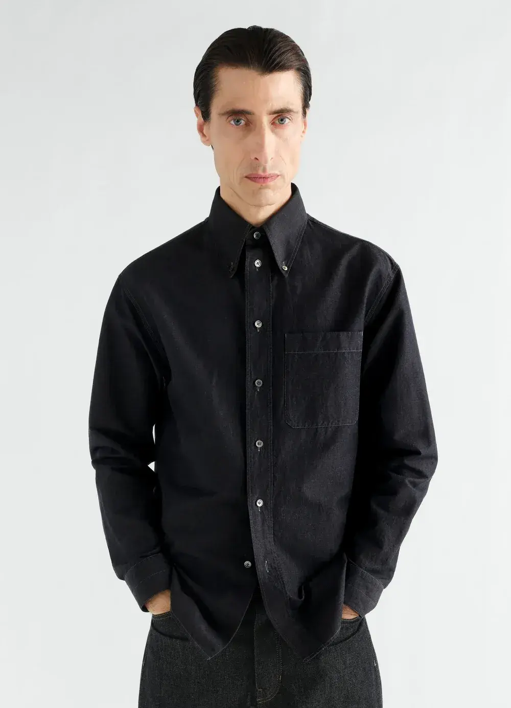 Cotton Shirt in Black, front view