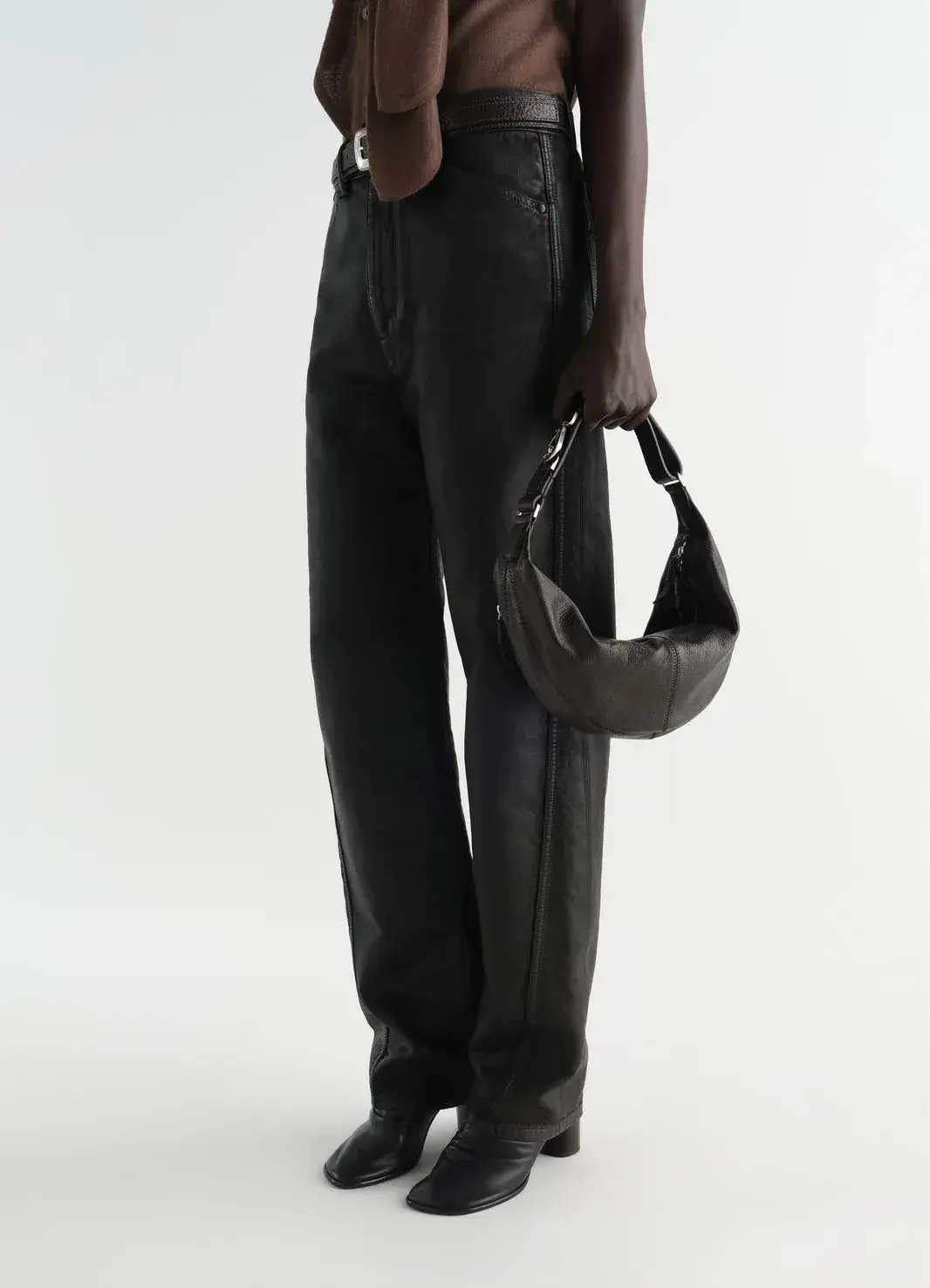 Leather Trousers in Black, front view
